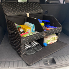 자동차 2층 가죽 트렁크정리함 수납함 대용량 용품(레드)